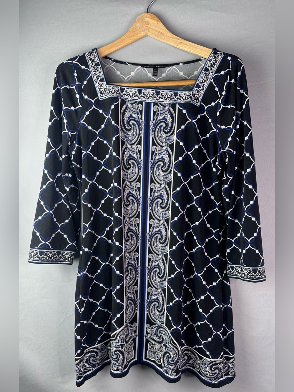 White House Black Market Geometric Paisley Print Square-Neck Dress - Size M